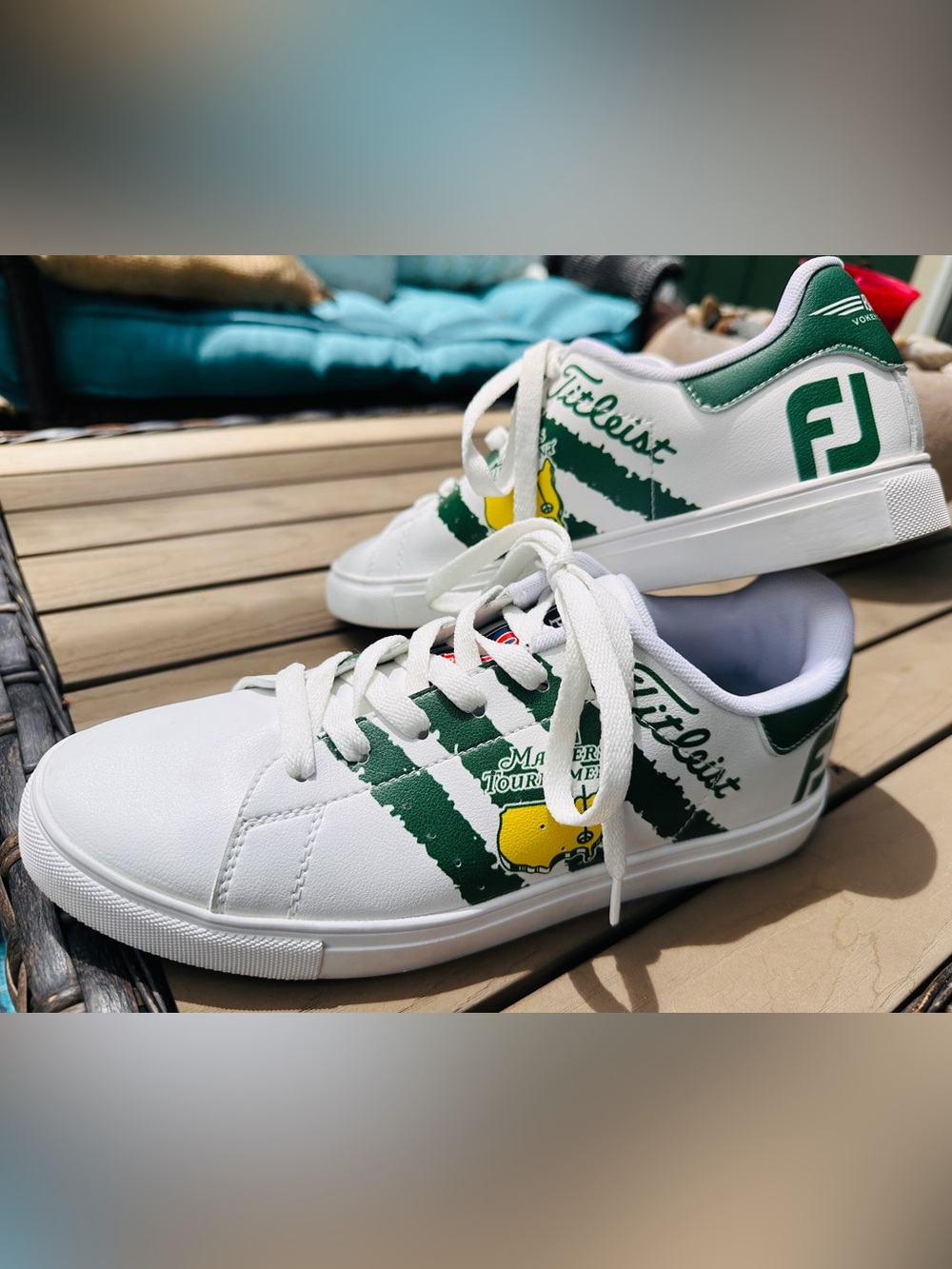 Titleist Masters Tournament White & Green Low-Top Golf Sneakers with Yellow Logo